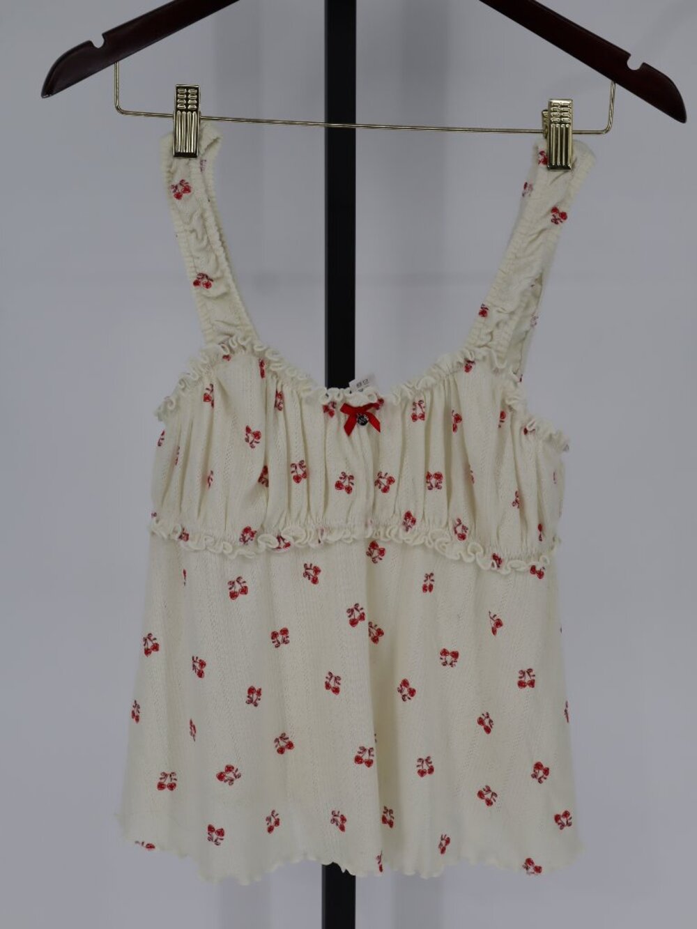Adore Me, camisole top, cream with red cherry print